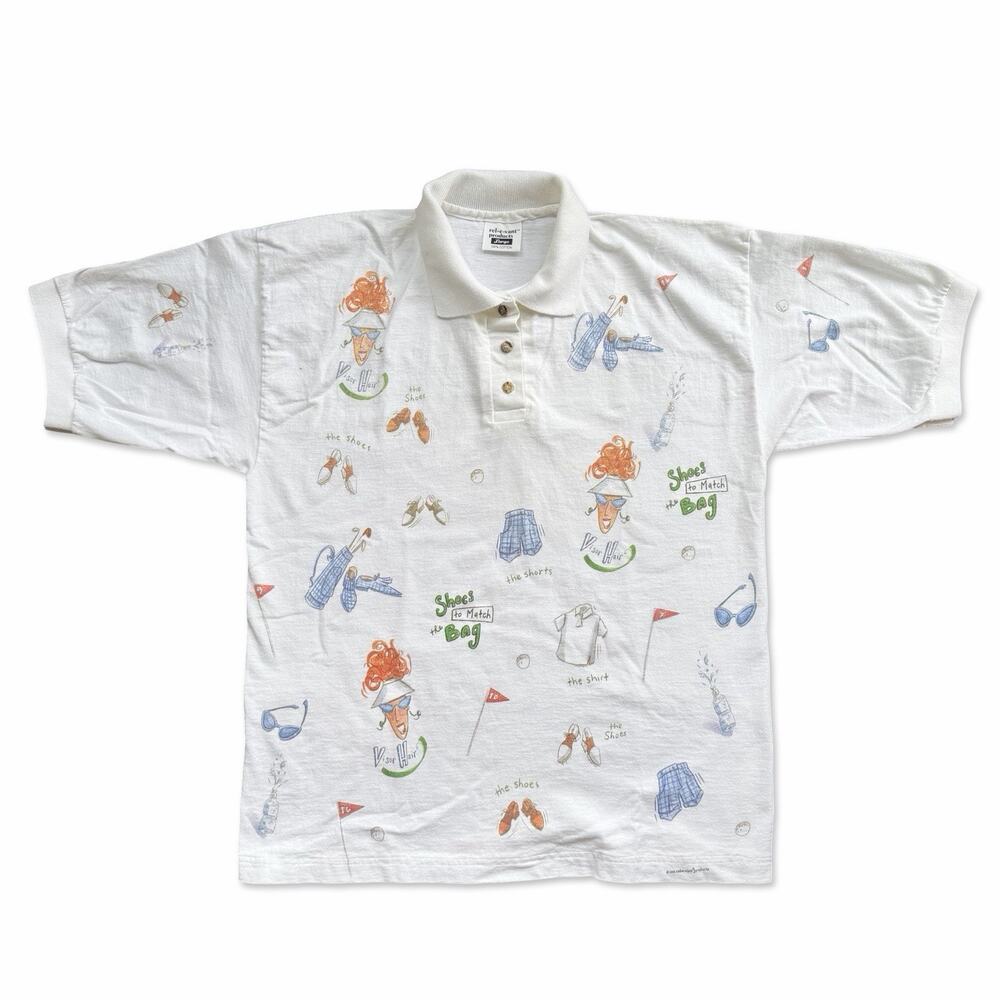 Vintage Golf All Over Print Shirt Large 90s Novelty Polo Cotton Rel-e-vant